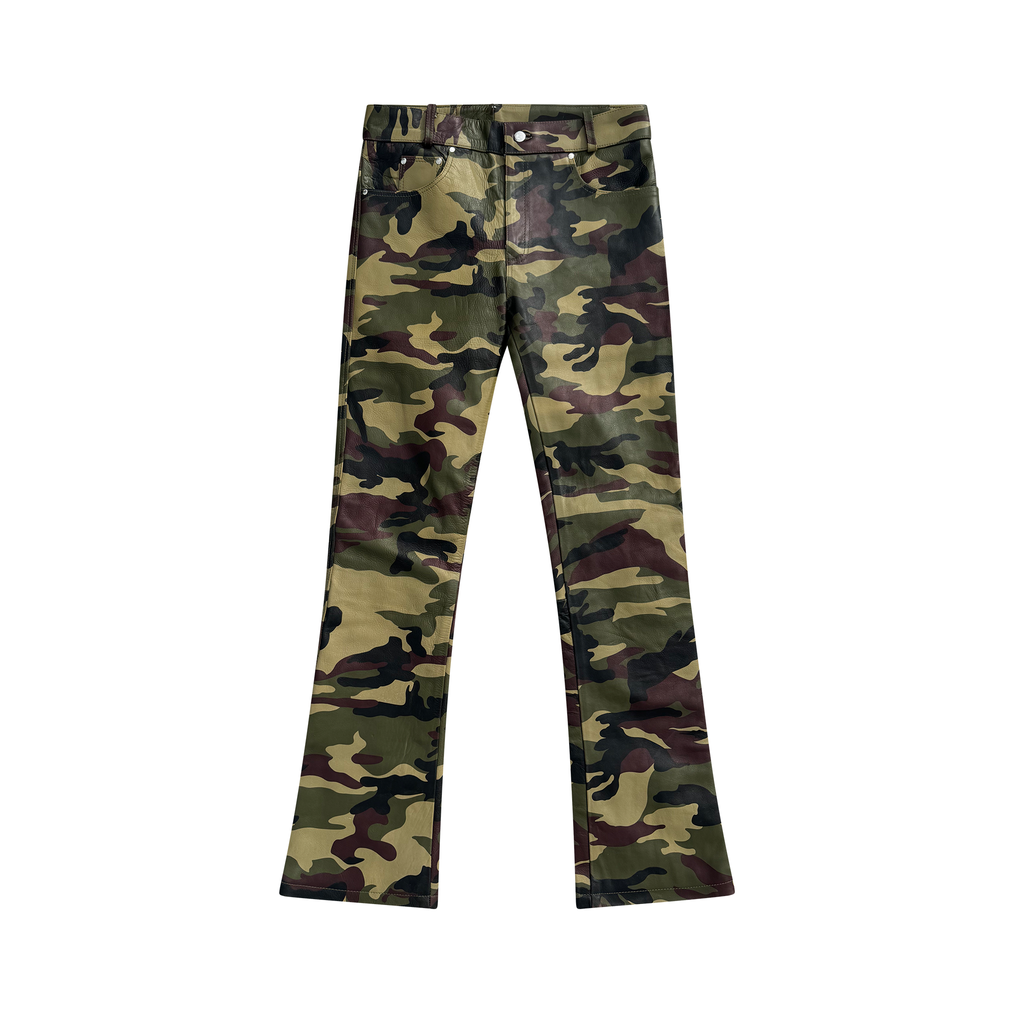 Flared Leather Camo Pants