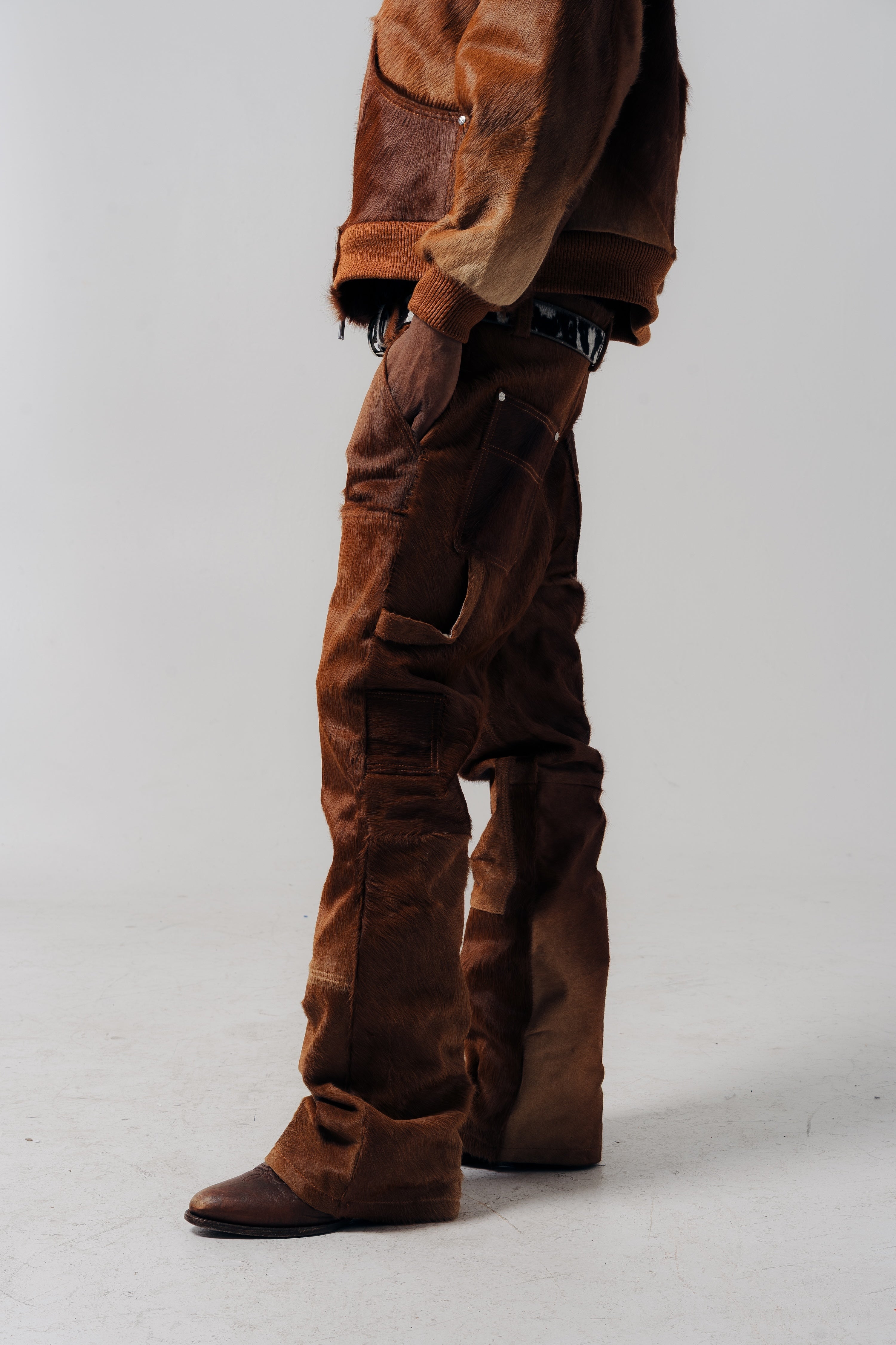 Double Knee Cowhide Pants Brown