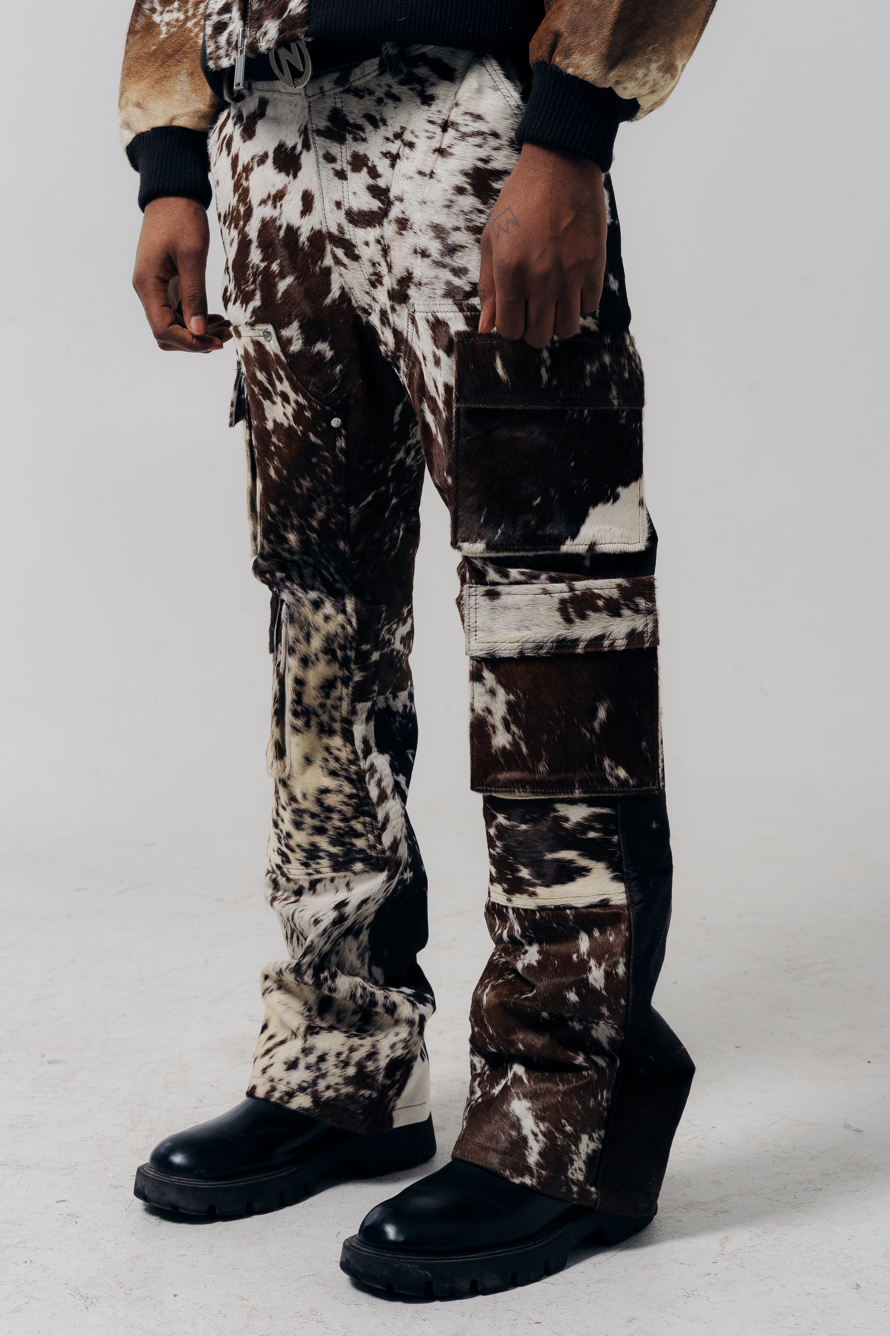 Cargo Cowhide Pants Brown White