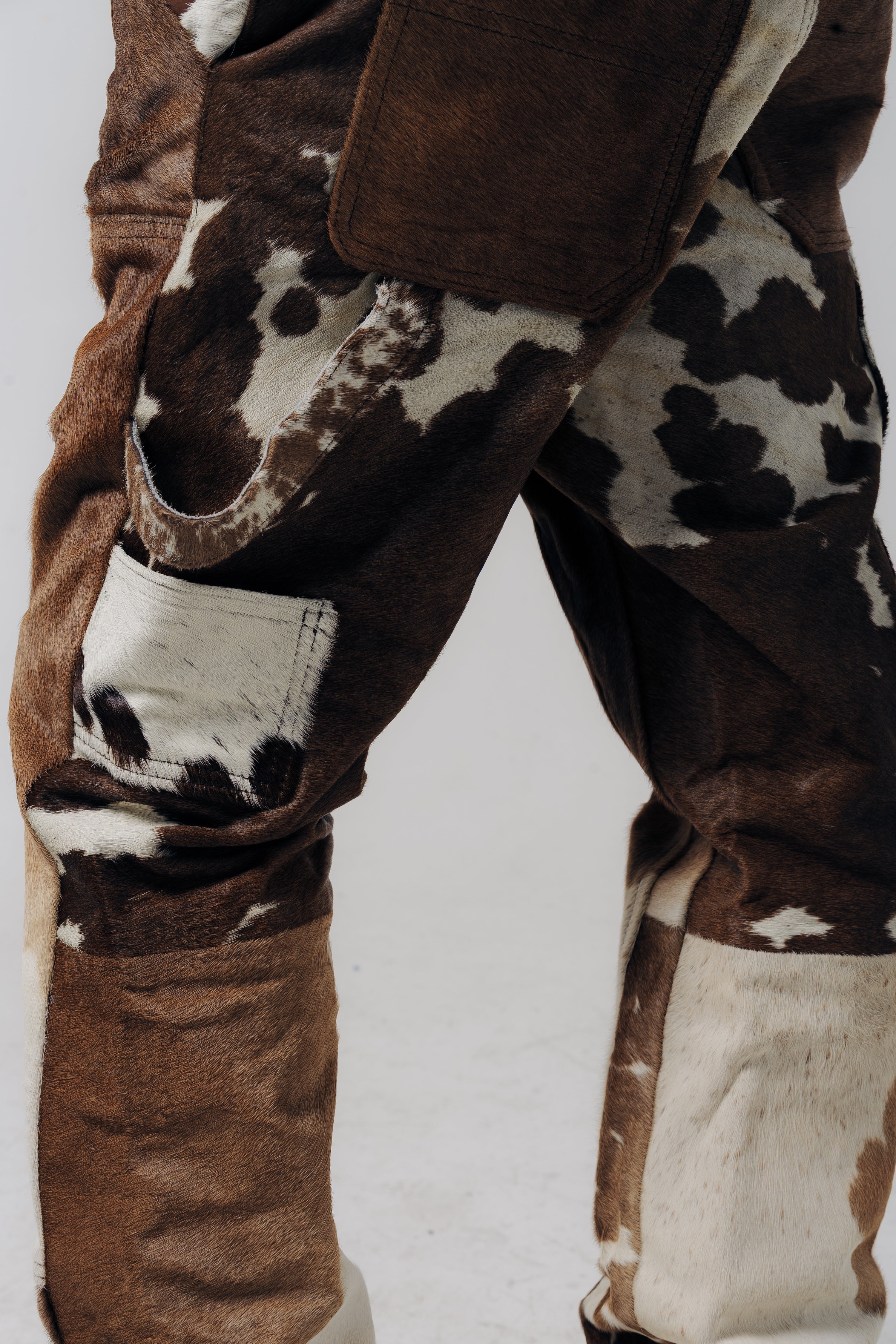 Double Knee Cowhide Pants Brown White