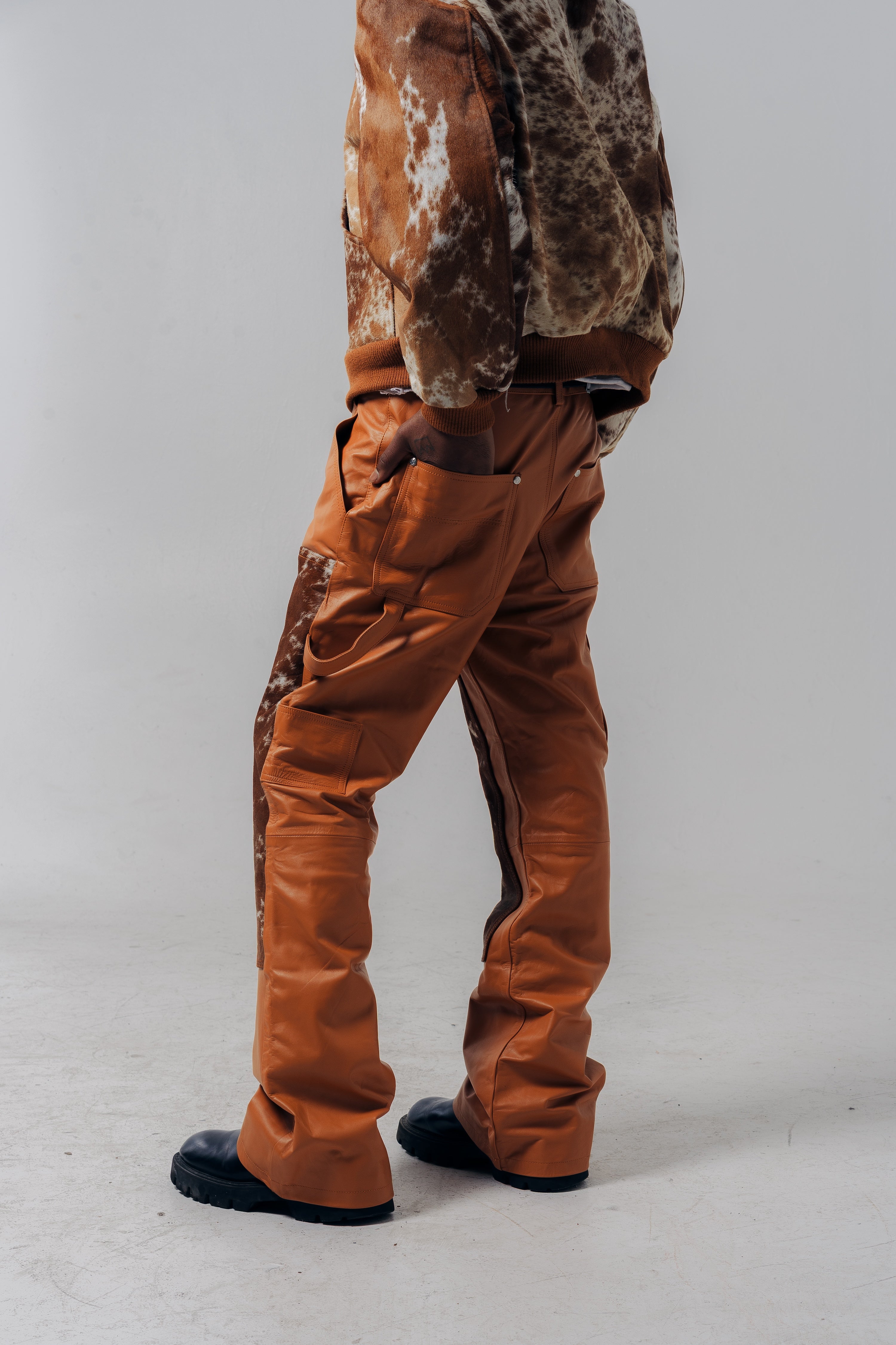 Double Knee Cowhide Patch Pants Tan White