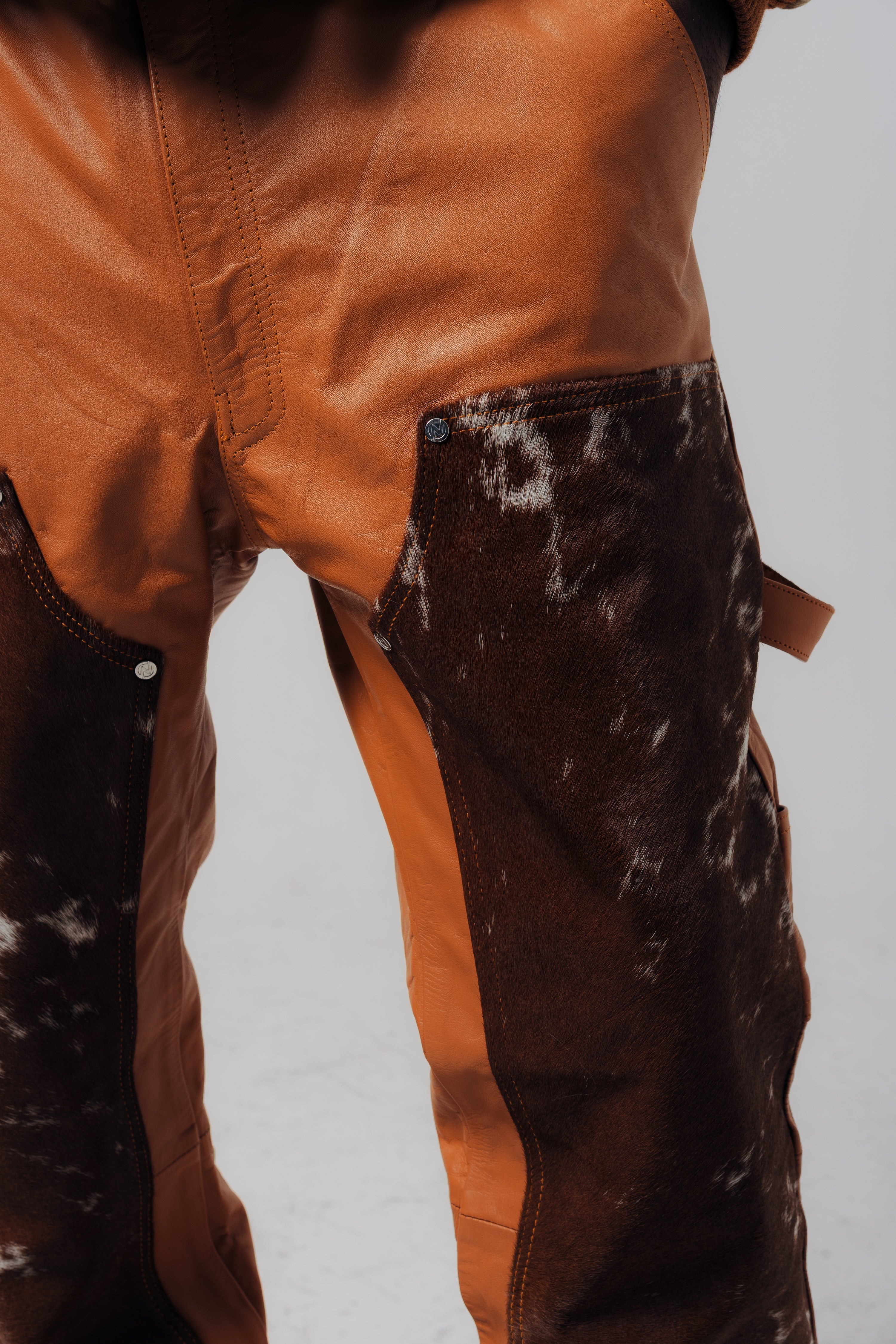 Double Knee Cowhide Patch Pants Tan White