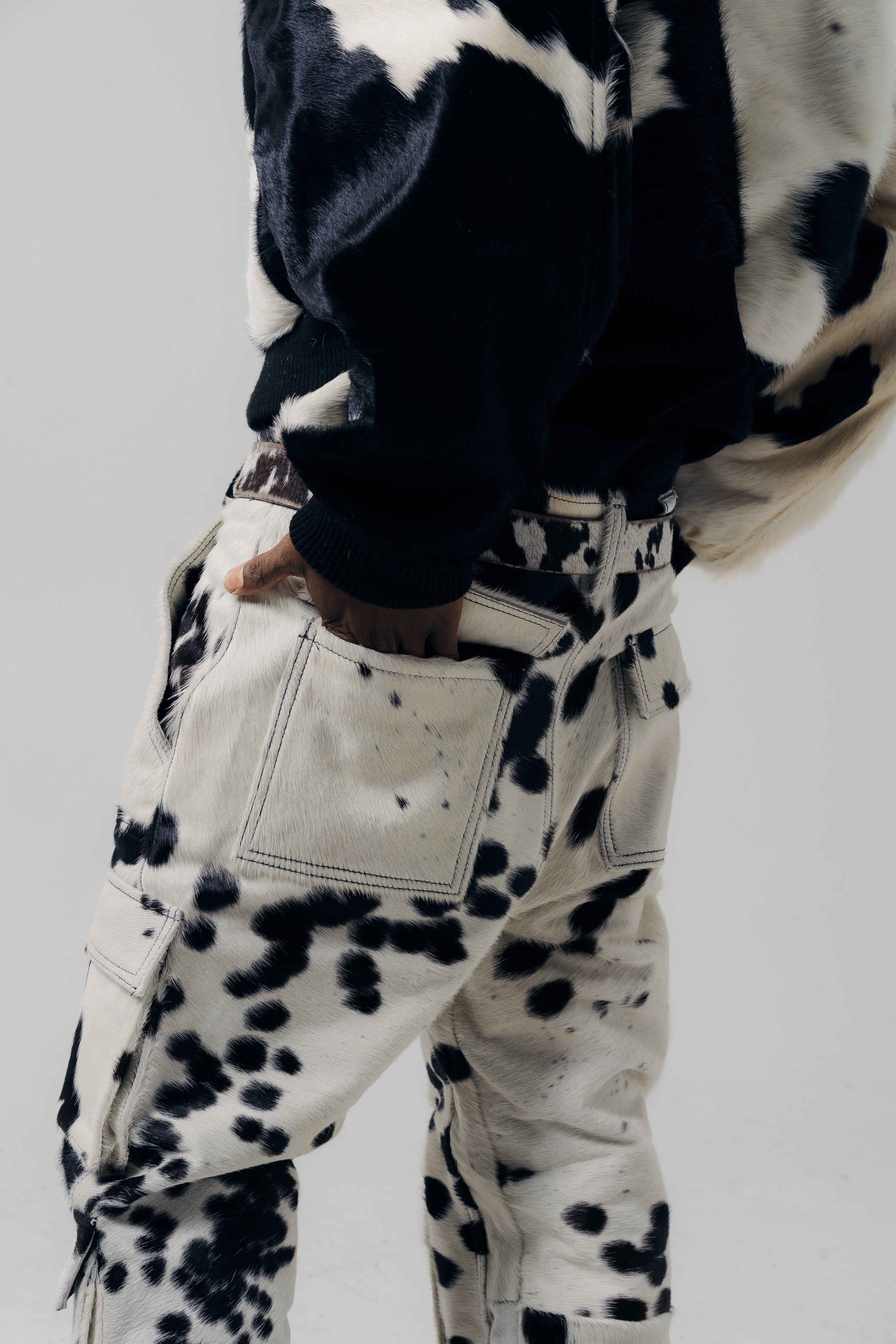 Cargo Cowhide Pants Black White