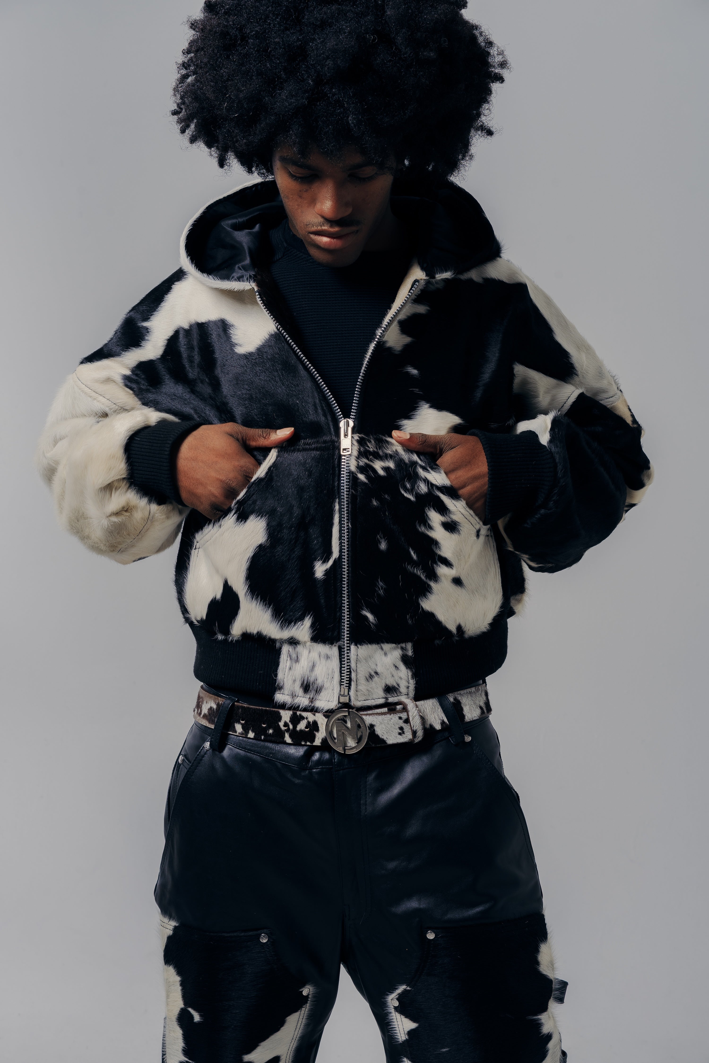 Double Zip Cowhide Hoodie Black White – NYRVA