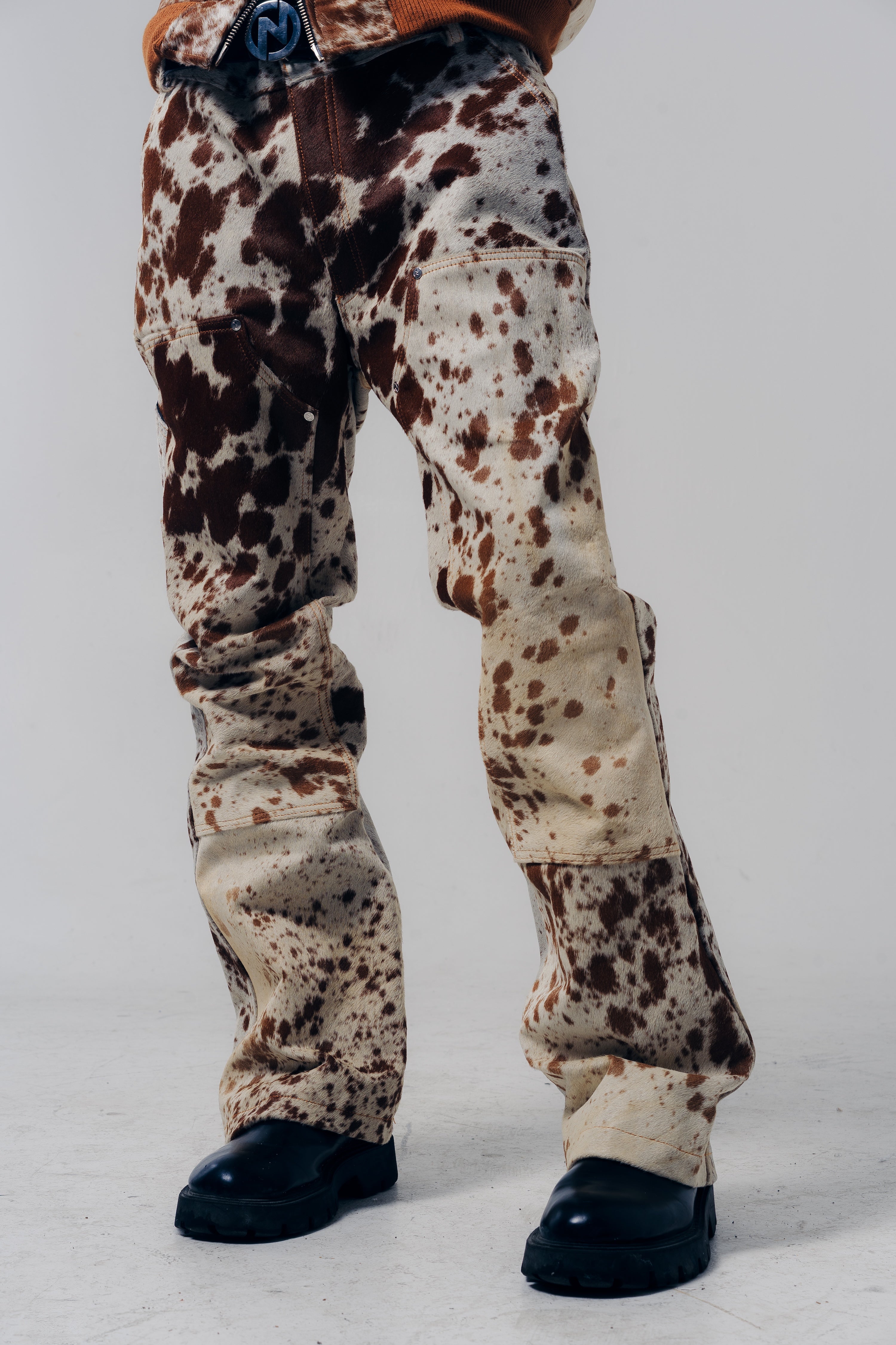 Double Knee Cowhide Pants Tan White