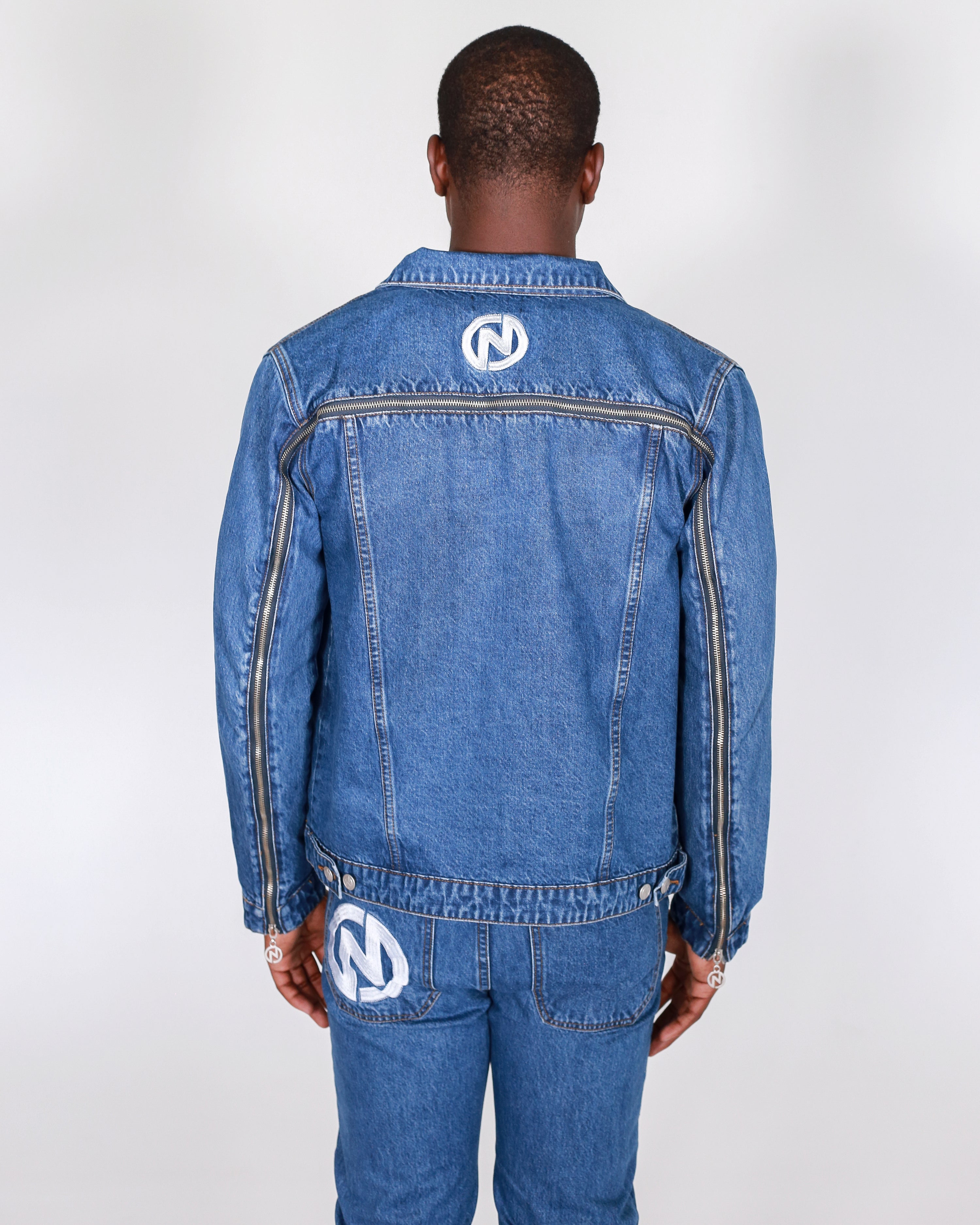 Backzip Layered Denim Jacket -Blue