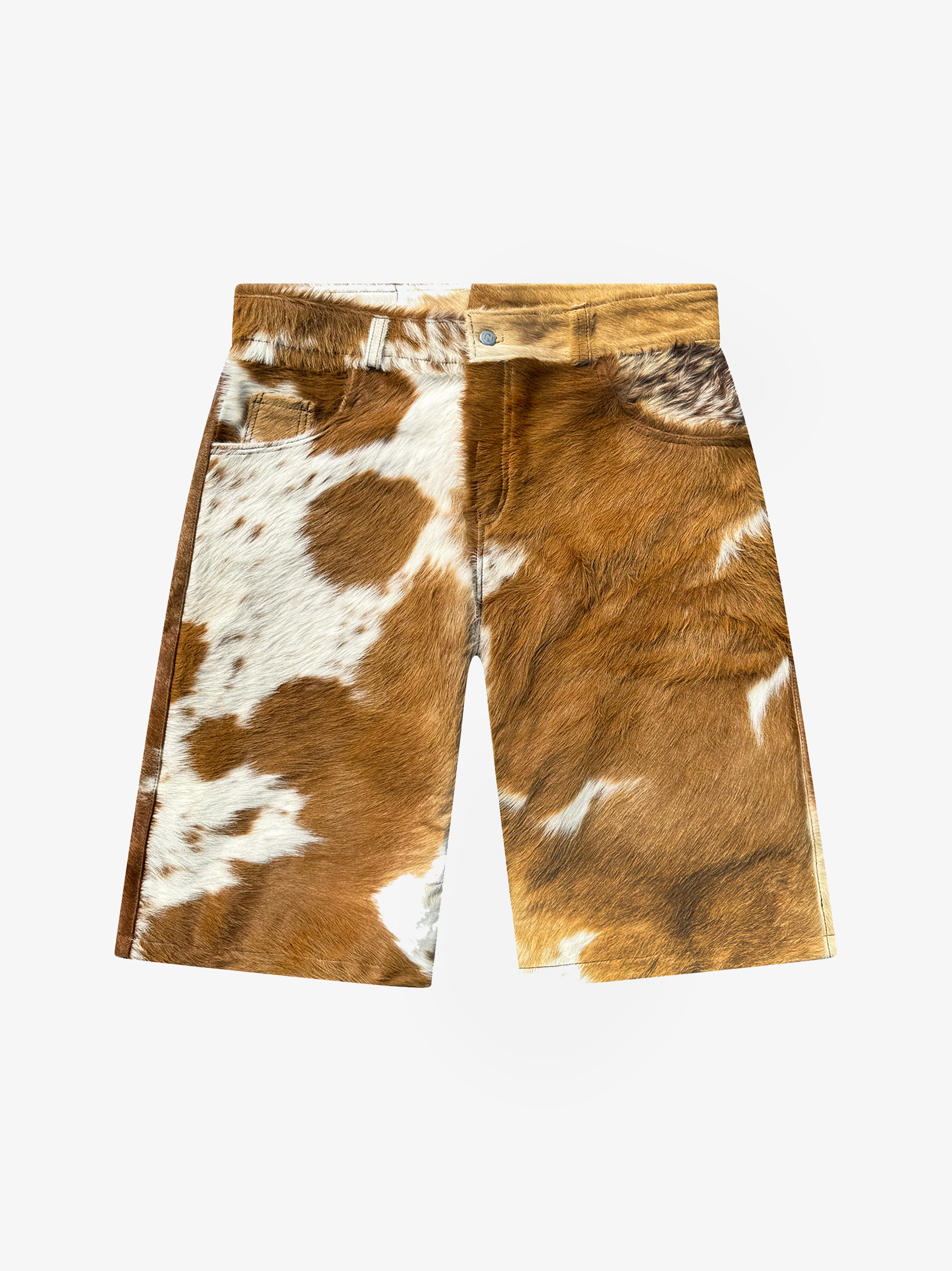 Flared Cowhide Shorts Tan/White