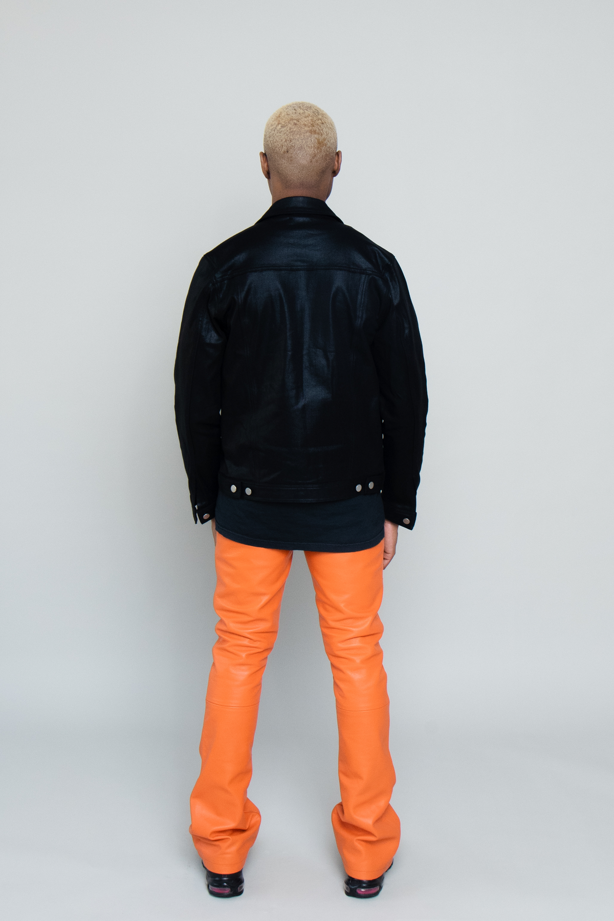 FLARED LEATHER PANTS TANGERINE ORANGE