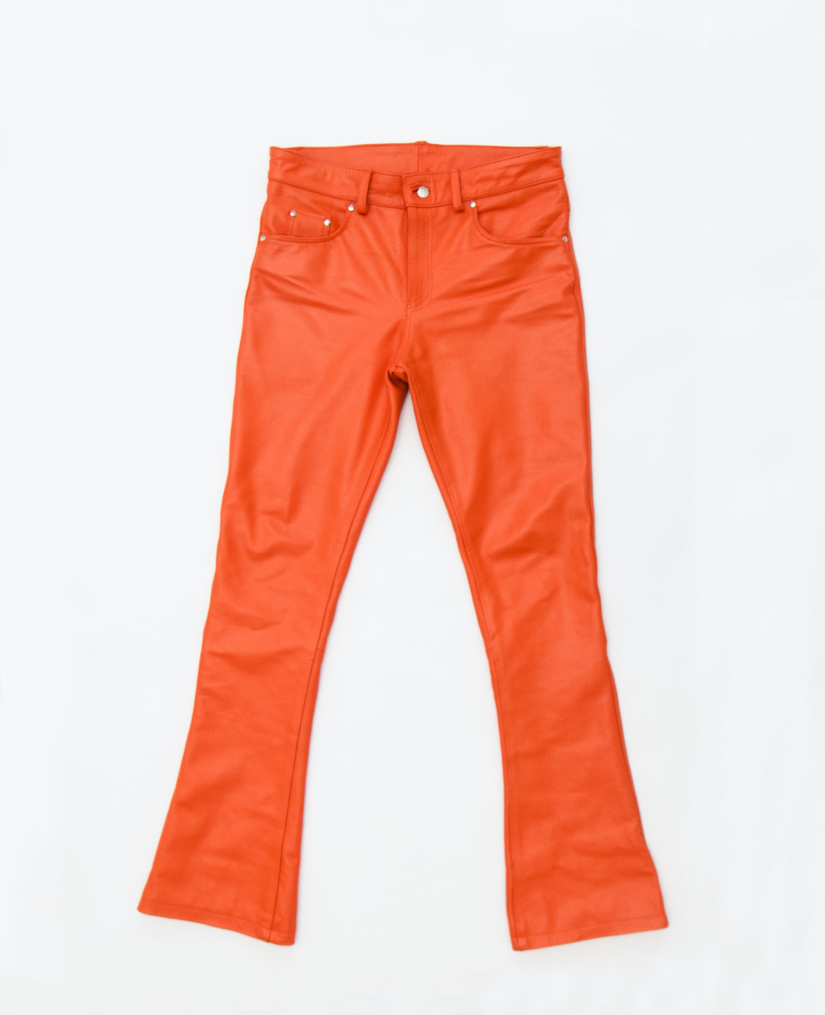 FLARED LEATHER PANTS TANGERINE ORANGE