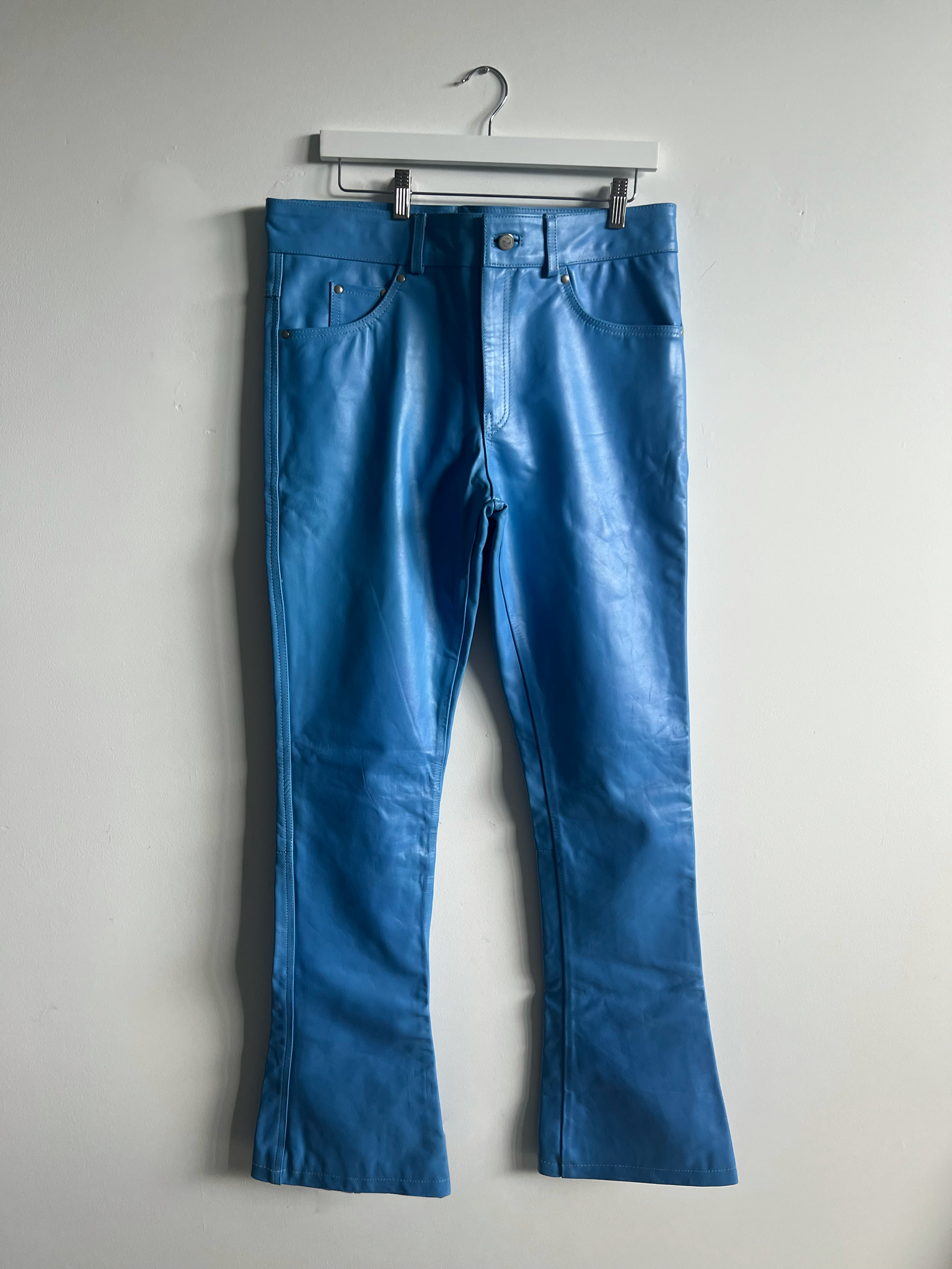 Glacier Blue Flared Leather Pants