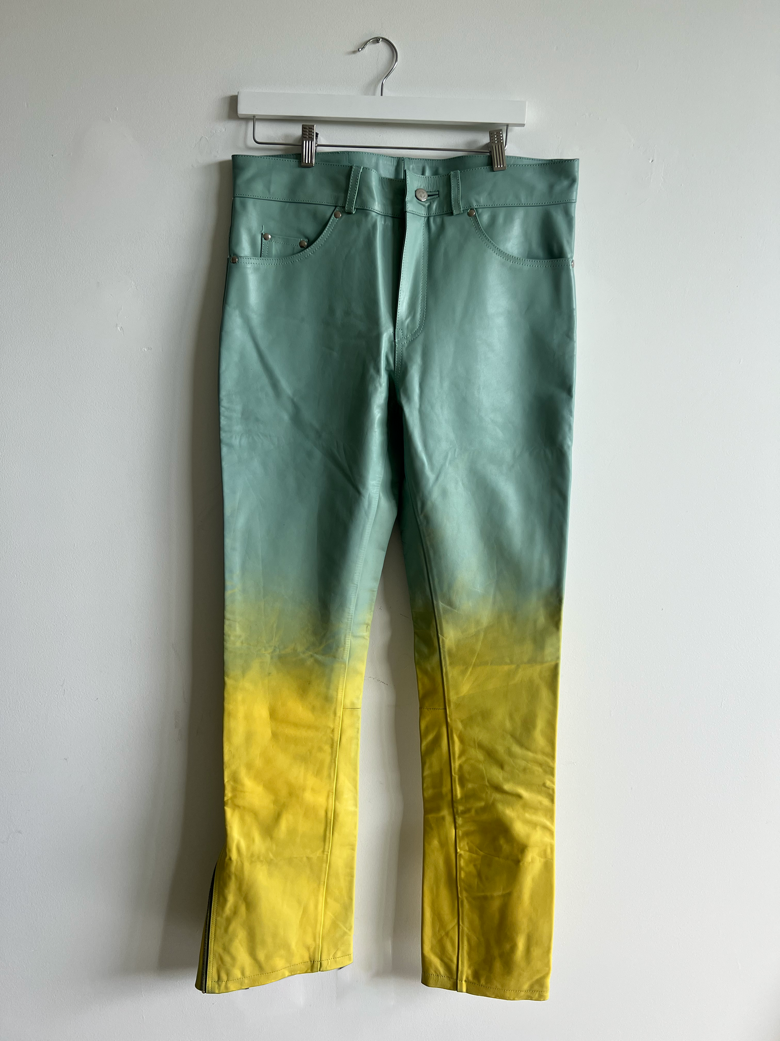 Ombre Flared Zipper Leather Pants